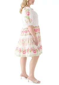 Plus Short Sleeve Poplin Peasant Dress