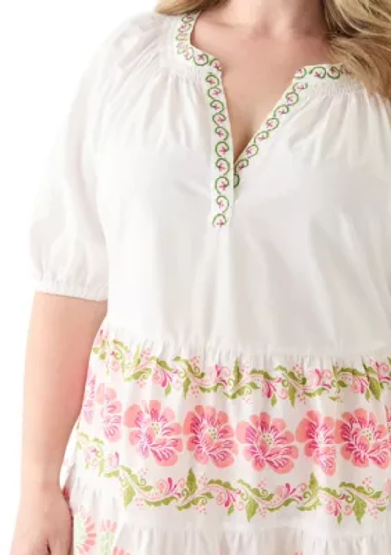 Plus Short Sleeve Poplin Peasant Dress