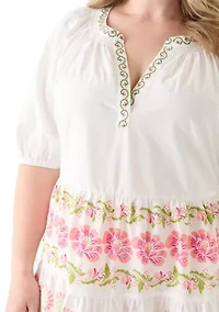 Plus Short Sleeve Poplin Peasant Dress