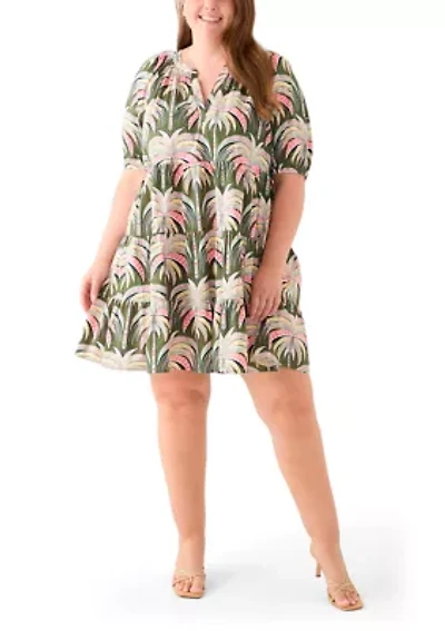 Plus Printed Poplin Peasant Dress