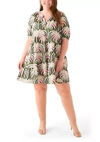 Plus Printed Poplin Peasant Dress