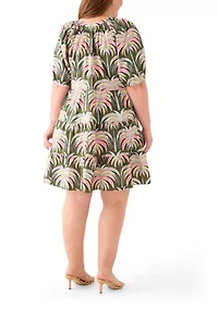Plus Printed Poplin Peasant Dress