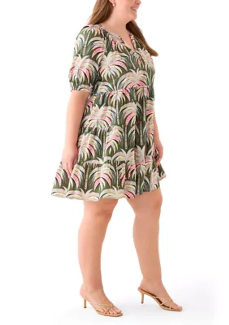 Plus Printed Poplin Peasant Dress