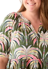 Plus Printed Poplin Peasant Dress
