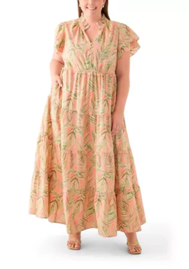 Plus Flutter Sleeve Printed Maxi Dress