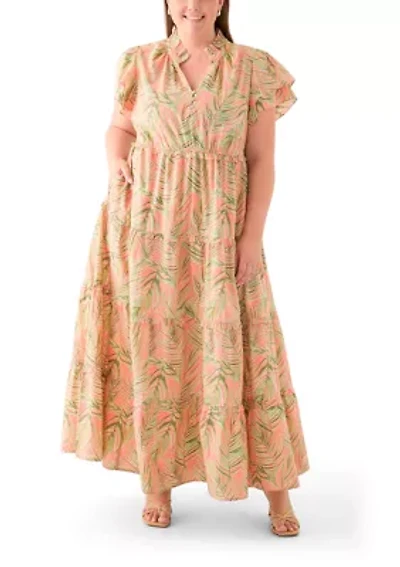 Plus Flutter Sleeve Printed Maxi Dress