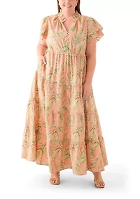 Plus Flutter Sleeve Printed Maxi Dress