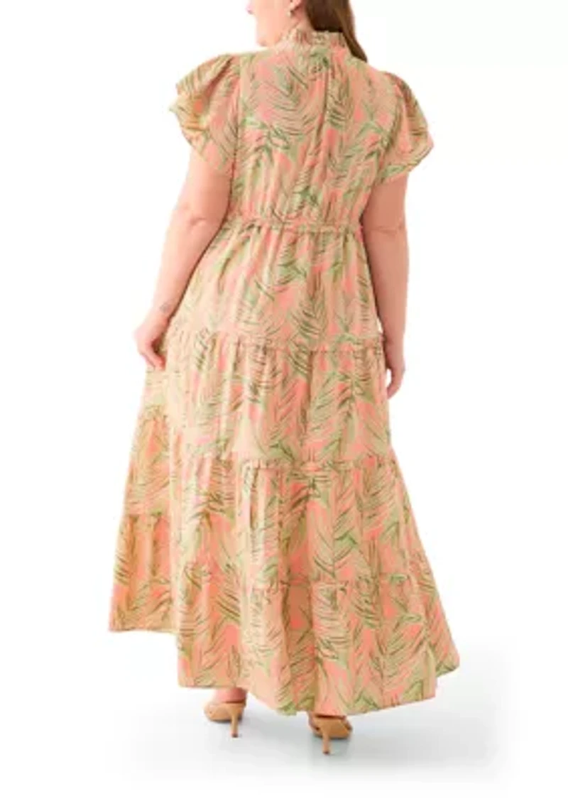 Plus Flutter Sleeve Printed Maxi Dress