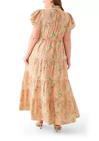 Plus Flutter Sleeve Printed Maxi Dress