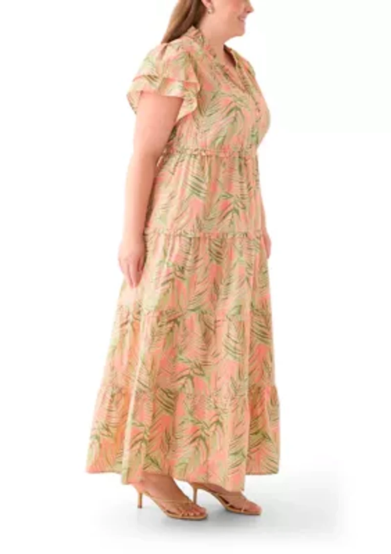 Plus Flutter Sleeve Printed Maxi Dress