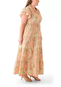 Plus Flutter Sleeve Printed Maxi Dress