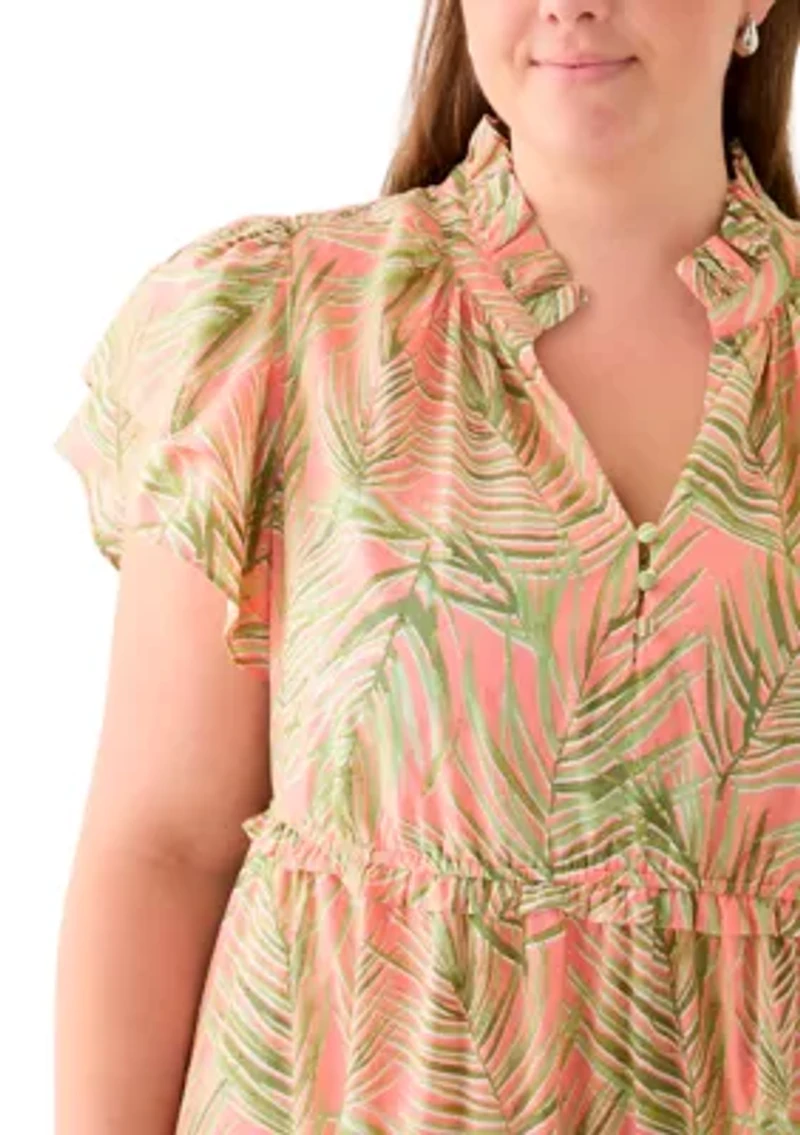 Plus Flutter Sleeve Printed Maxi Dress