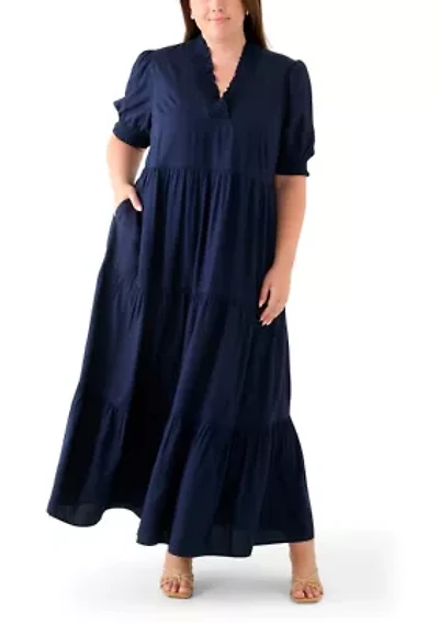 Plus Puff Sleeve Smock Ruffle Maxi Dress