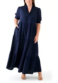 Plus Puff Sleeve Smock Ruffle Maxi Dress