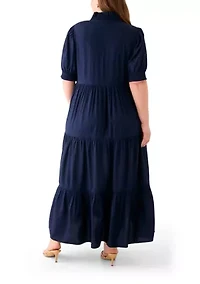 Plus Puff Sleeve Smock Ruffle Maxi Dress