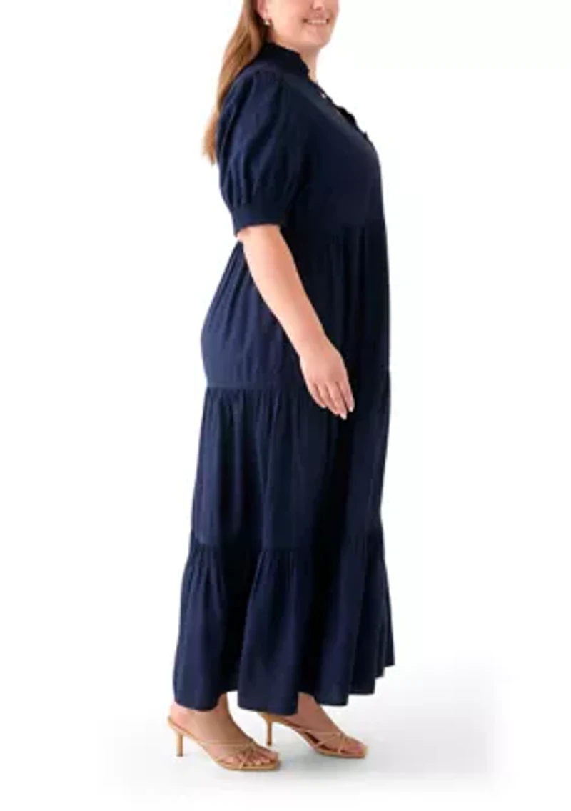 Plus Puff Sleeve Smock Ruffle Maxi Dress