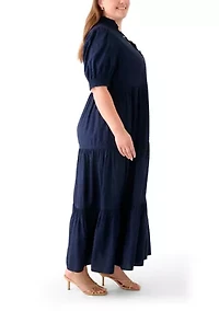 Plus Puff Sleeve Smock Ruffle Maxi Dress