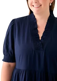 Plus Puff Sleeve Smock Ruffle Maxi Dress