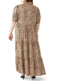 Plus Short Sleeve Smock Ruffle Neck Printed Dress