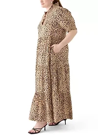 Plus Short Sleeve Smock Ruffle Neck Printed Dress