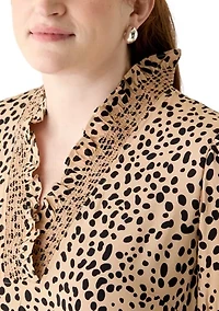 Plus Short Sleeve Smock Ruffle Neck Printed Dress