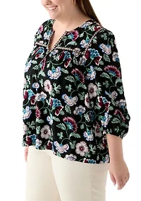 Plus 3/4 Sleeve Split Neck Top