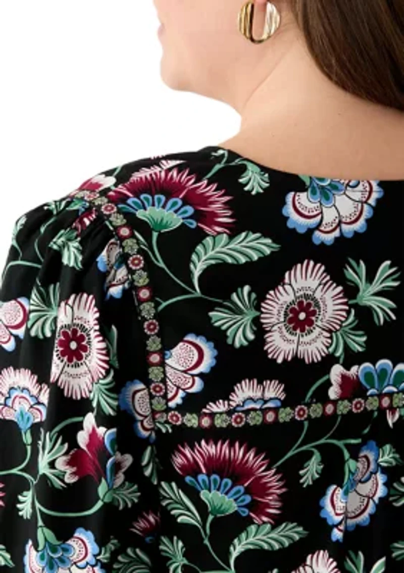 Plus 3/4 Sleeve Split Neck Top