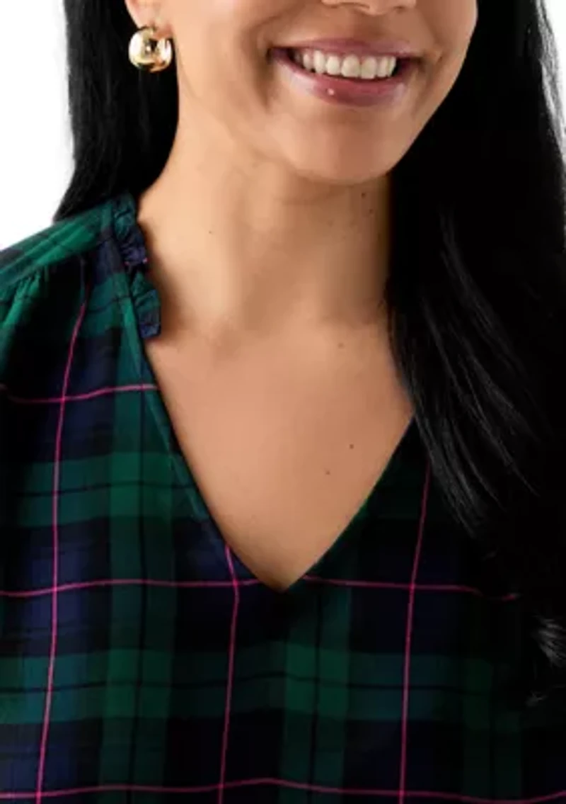 Plus Three-Quarter Sleeve Shirred Shoulder Shirt