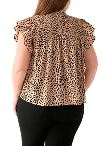 Plus Printed Split Neck Top