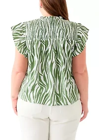 Plus Printed Split Neck Top