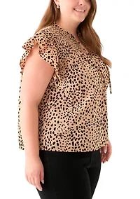 Plus Printed Split Neck Top