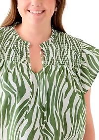 Plus Printed Split Neck Top