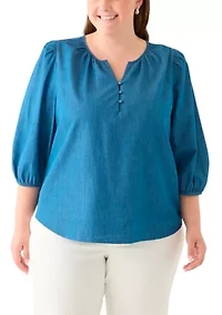 Plus Button Front Peasant Top