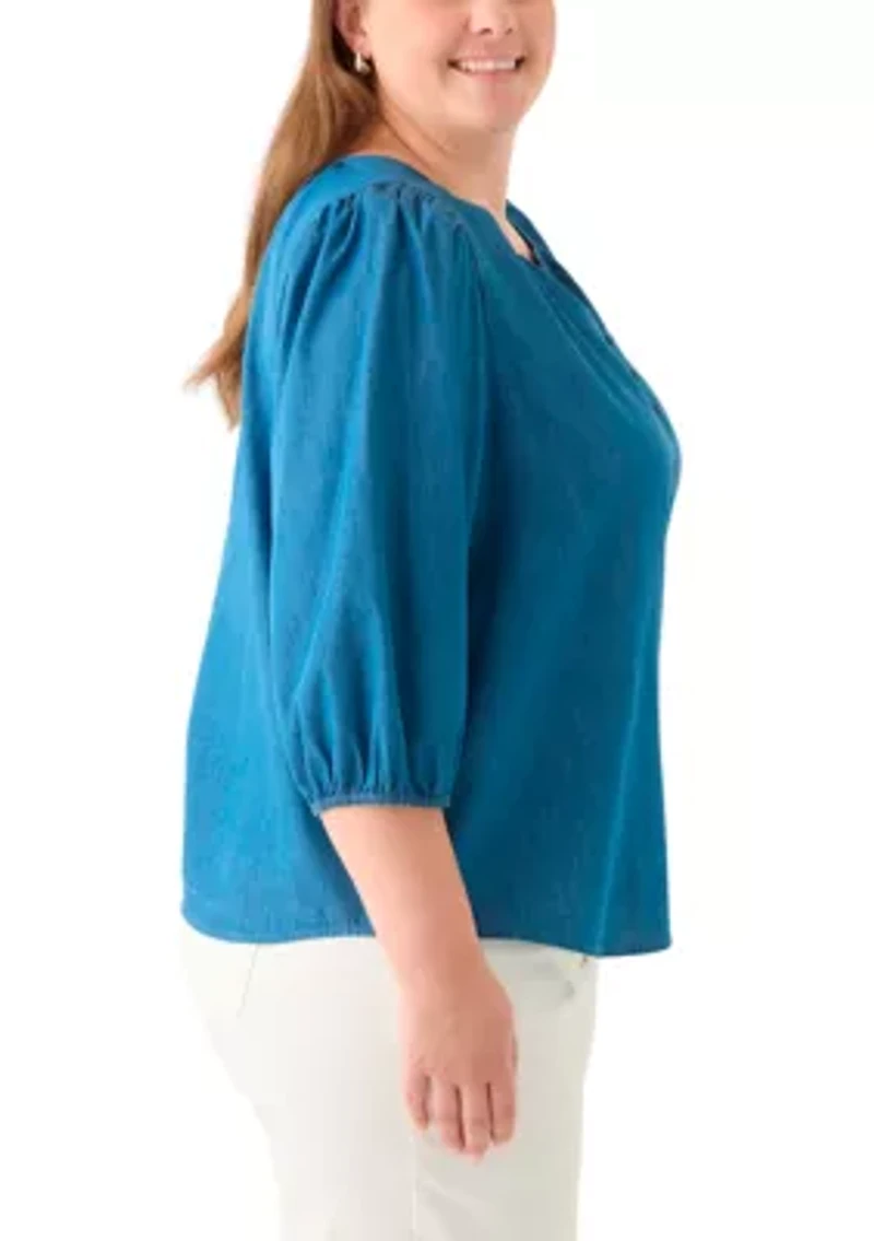 Plus Button Front Peasant Top