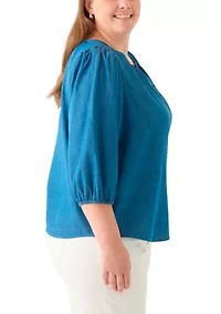 Plus Button Front Peasant Top