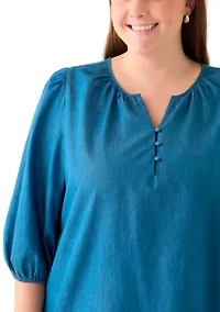Plus Button Front Peasant Top