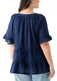 Plus Bell Sleeve Button Front Woven Blouse