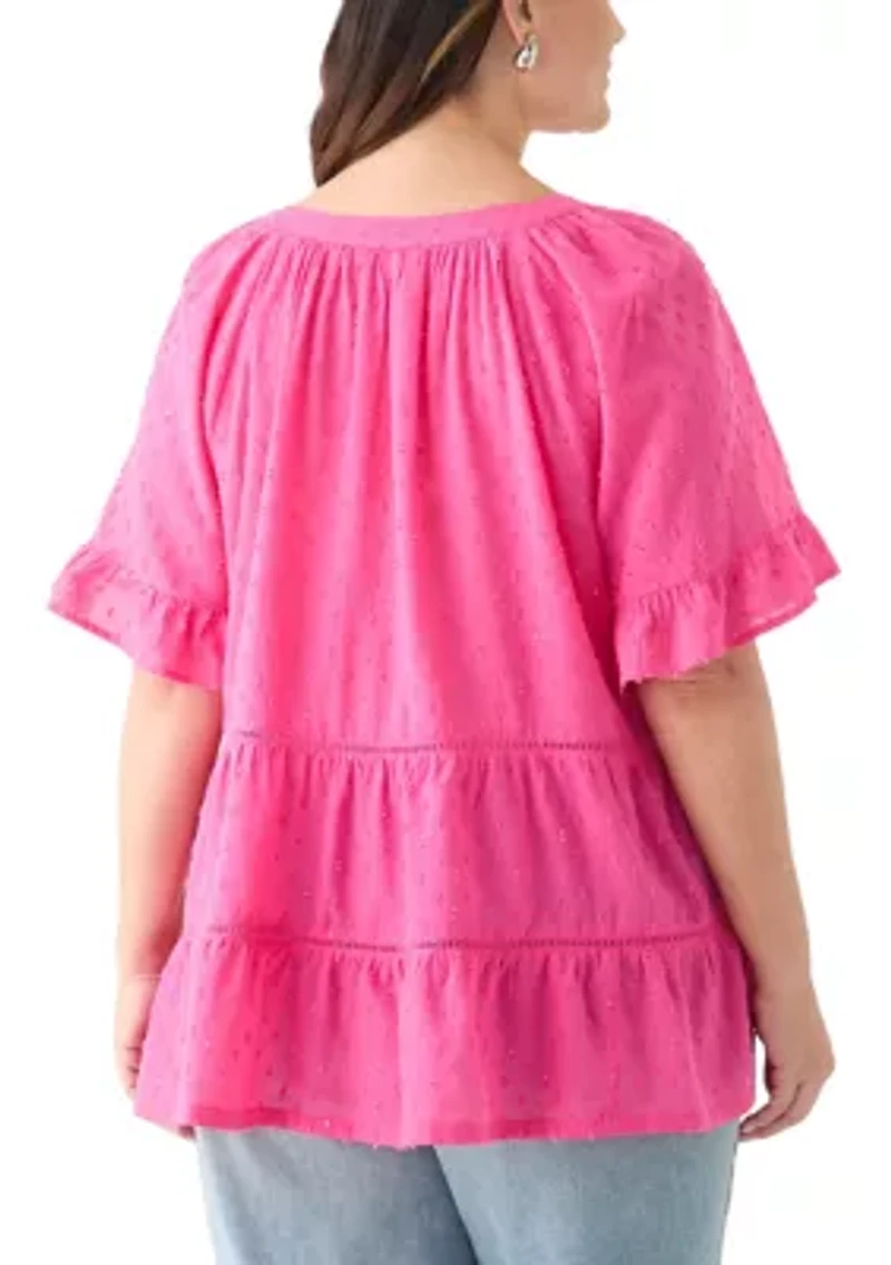 Plus Bell Sleeve Button Front Woven Blouse