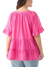 Plus Bell Sleeve Button Front Woven Blouse