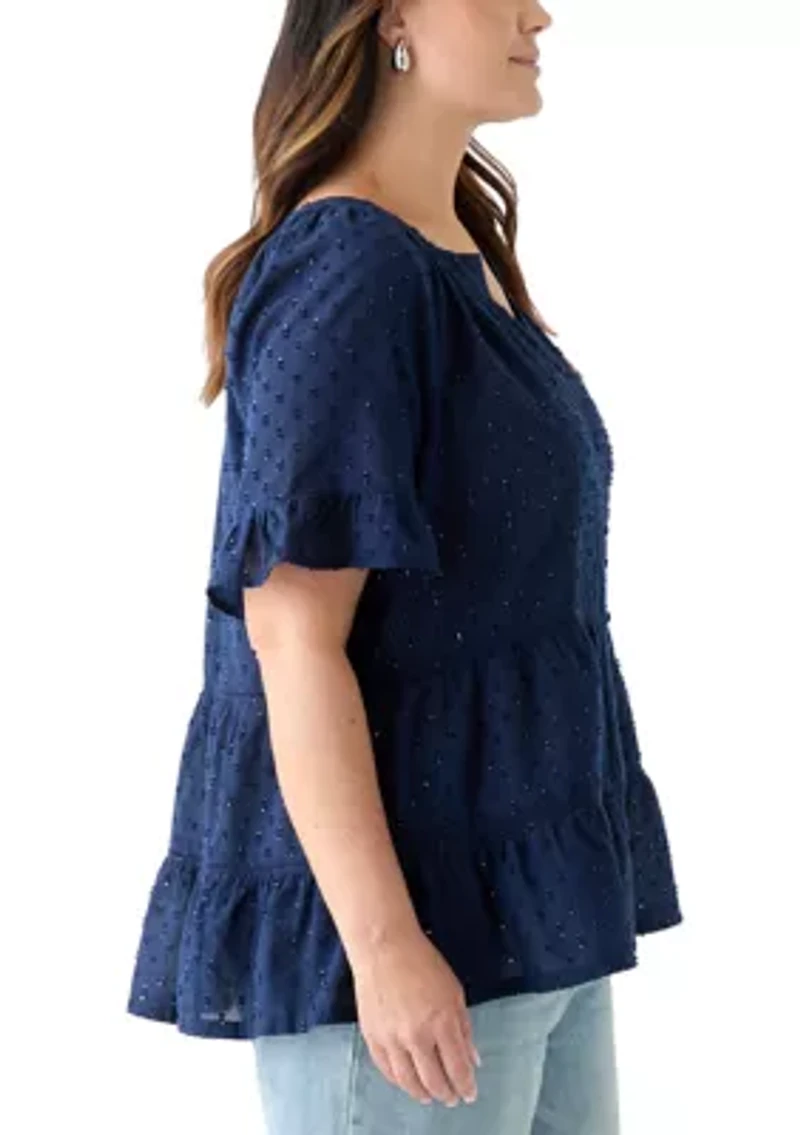 Plus Bell Sleeve Button Front Woven Blouse