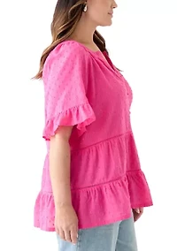 Plus Bell Sleeve Button Front Woven Blouse