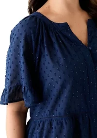 Plus Bell Sleeve Button Front Woven Blouse
