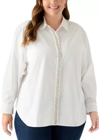 Plus Embellished Button Front Top