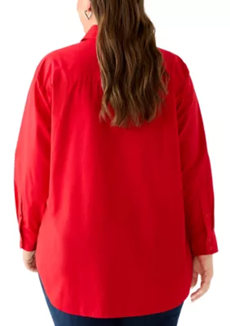 Plus Embellished Button Front Top