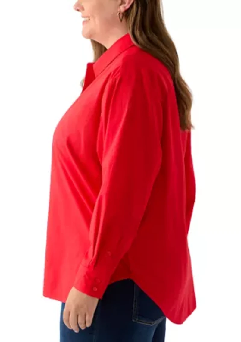 Plus Embellished Button Front Top