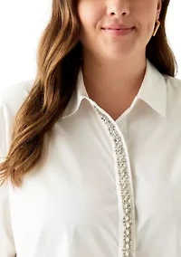 Plus Embellished Button Front Top
