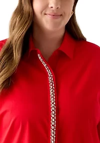 Plus Embellished Button Front Top