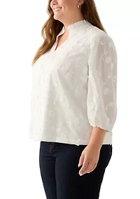 Plus 3/4 Sleeve Ruffle Neck Blouse