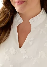 Plus 3/4 Sleeve Ruffle Neck Blouse