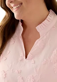 Plus 3/4 Sleeve Ruffle Neck Blouse